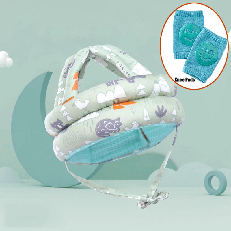 No Bumps Baby Safety Helmet Summer Mesh Infant Head Cushion Bumper Bonnet With Knee Pad Baby Head Protector For Crawling Walking
