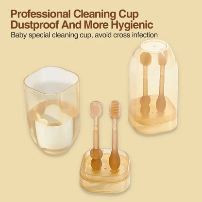 MAMIJOY Baby Toothbrush 3-In-1 Silicone Tongue Brush Infant Toddler Oral Care Training Teeth Brush with Cover BPA Free BY11