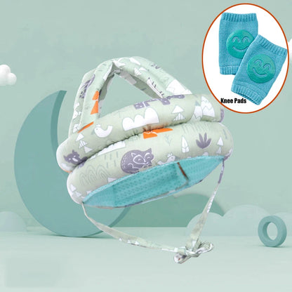 No Bumps Baby Safety Helmet Summer Mesh Infant Head Cushion Bumper Bonnet With Knee Pad Baby Head Protector For Crawling Walking