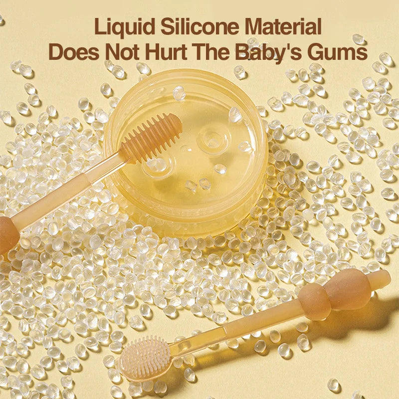 MAMIJOY Baby Toothbrush 3-In-1 Silicone Tongue Brush Infant Toddler Oral Care Training Teeth Brush with Cover BPA Free BY11