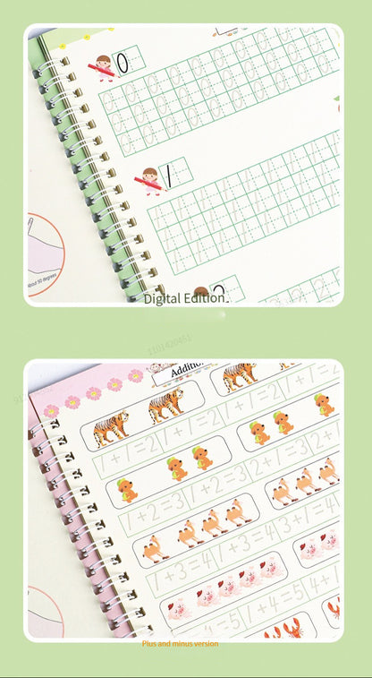 4 Books English Copybook Pen Magic Copy Book Auto Disappear Ink Children Writing Sticker Practice for Kids Enlightenment Gift