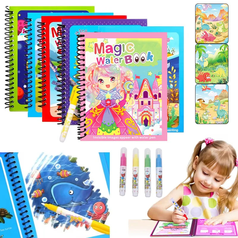 Cartoon Watercolor Painting Magic Book Kids Educational Magic Water Coloring Book Sensory Early Education Puzzle Drawing Toys
