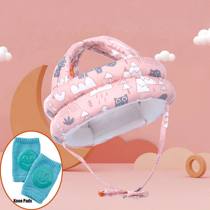 No Bumps Baby Safety Helmet Summer Mesh Infant Head Cushion Bumper Bonnet With Knee Pad Baby Head Protector For Crawling Walking