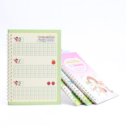 4 Books English Copybook Pen Magic Copy Book Auto Disappear Ink Children Writing Sticker Practice for Kids Enlightenment Gift