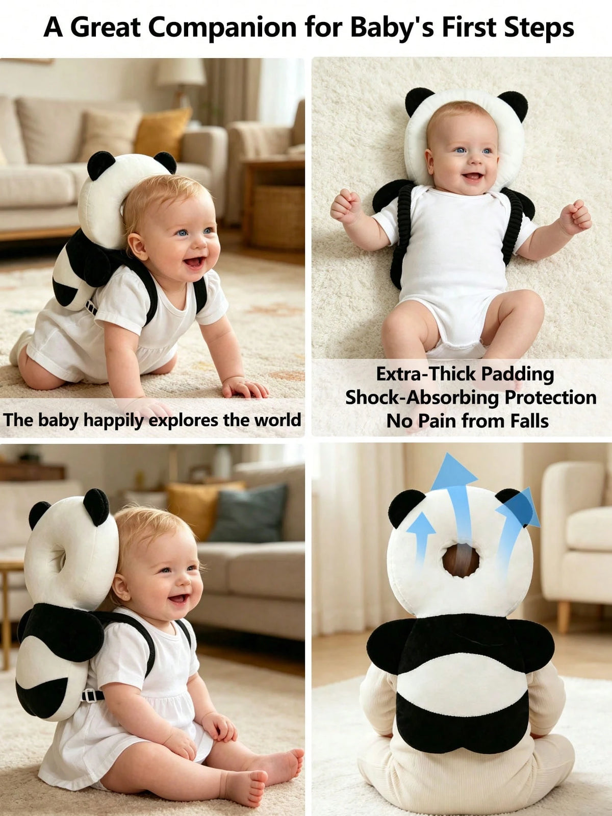 Panda Shaped Baby Head Back Protector Adjustable Toddler Walk Training Anti Fall Shock Absorbing Infant Crawling Safety Cushion