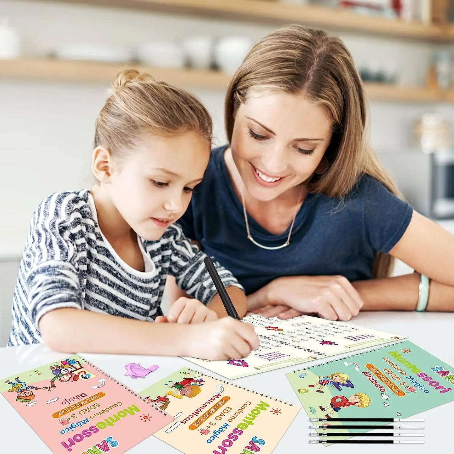 4 Books Magic Writing Book In Spanish Calligraphy Notebook Montessori Kids Reusable Educational Calligraphic Letter Practice Toy