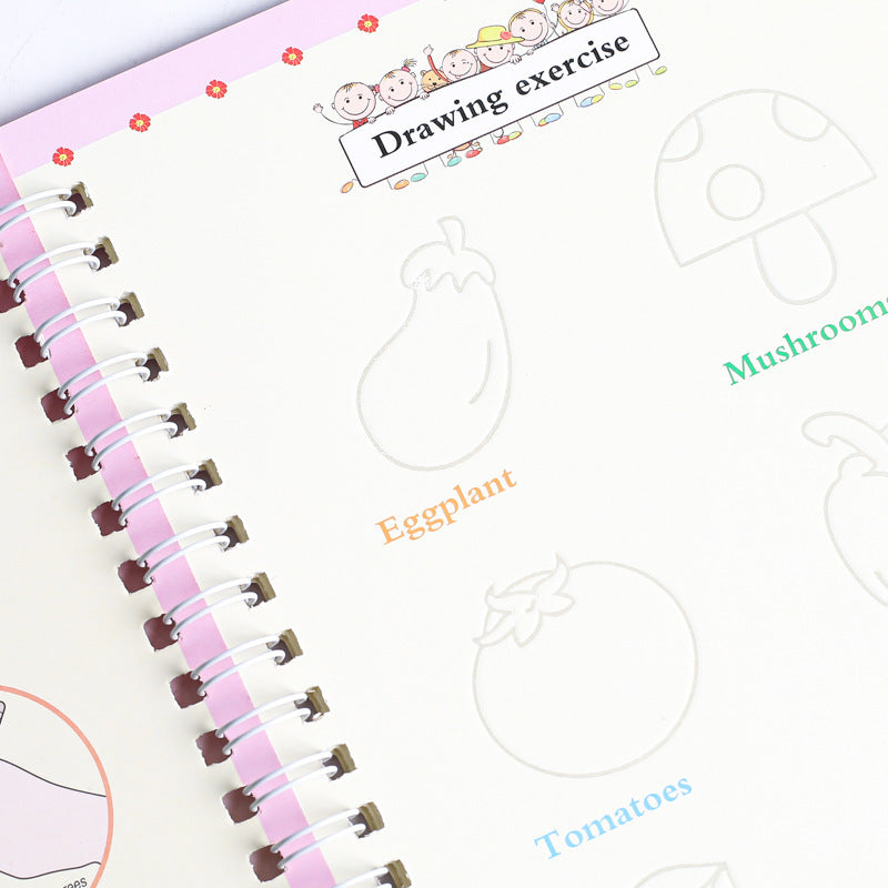 4 Books English Copybook Pen Magic Copy Book Auto Disappear Ink Children Writing Sticker Practice for Kids Enlightenment Gift