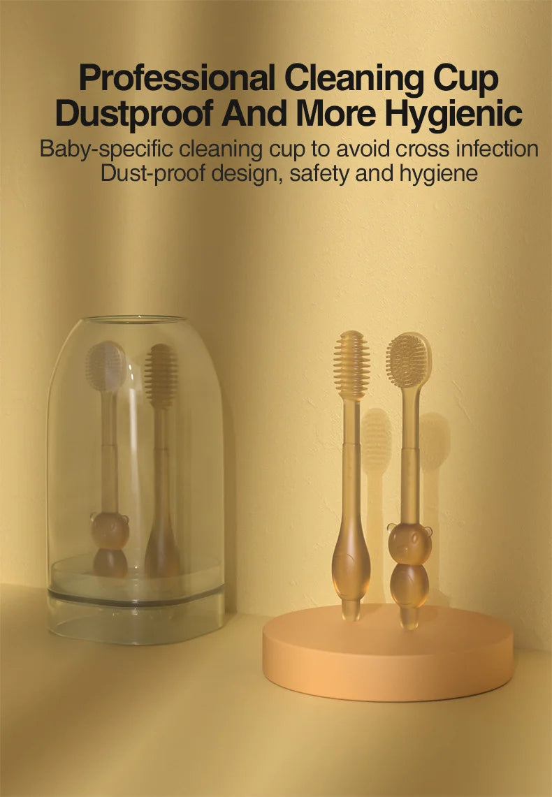 MAMIJOY Baby Toothbrush 3-In-1 Silicone Tongue Brush Infant Toddler Oral Care Training Teeth Brush with Cover BPA Free BY11