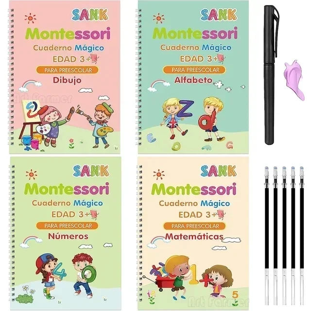 Magic Writing Book in Portuguese Calligraphy Notebook Montessori Kids Reusable Educational Calligraphic Letter Practice Toy