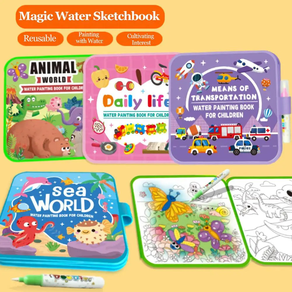 Magic Water Drawing Book for Kids - Reusable Doodle Mat, Mess-Free Travel Toy, Foldable Painting Activity Book