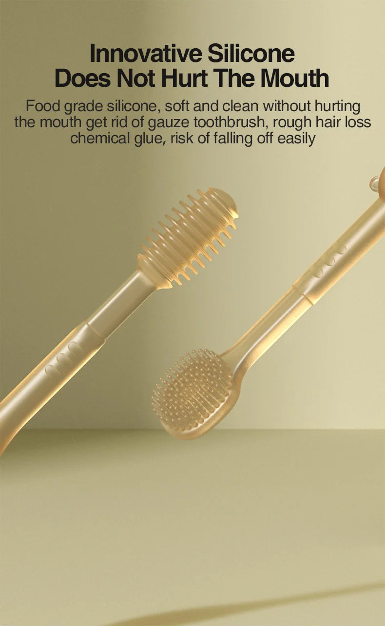 MAMIJOY Baby Toothbrush 3-In-1 Silicone Tongue Brush Infant Toddler Oral Care Training Teeth Brush with Cover BPA Free BY11