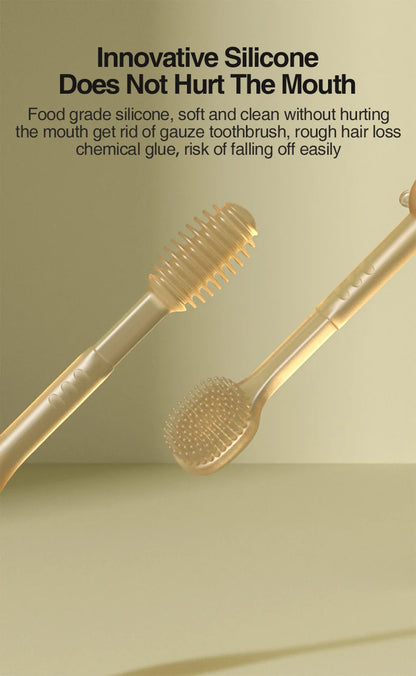 MAMIJOY Baby Toothbrush 3-In-1 Silicone Tongue Brush Infant Toddler Oral Care Training Teeth Brush with Cover BPA Free BY11
