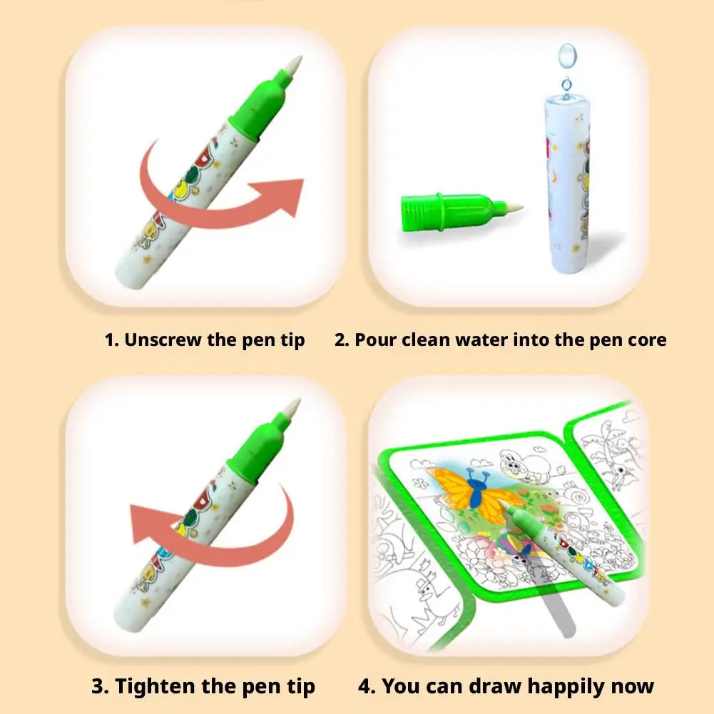 Kids Magic Water Painting Book Reusable Water Graffiti Book Animal/Sea/Transport Theme Education Toy Water Pen Art Supplies