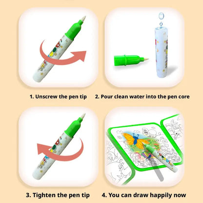 Kids Magic Water Painting Book Reusable Water Graffiti Book Animal/Sea/Transport Theme Education Toy Water Pen Art Supplies