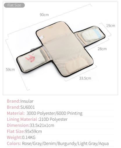 Portable Baby Changing Mat: 2-in-1 Waterproof Diaper Changing Pad with Storage Bag for Newborns