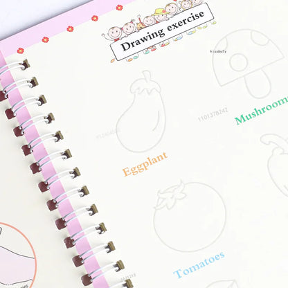 4 Books English Copybook Pen Magic Copy Book Auto Disappear Ink Children Writing Sticker Practice for Kids Enlightenment Gift