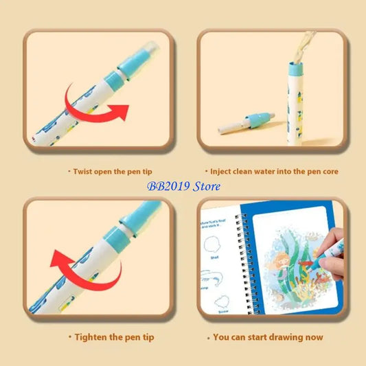 Q0KB 6 Pack Magical Water Drawing Book For Children Educational Creative Draw Toy