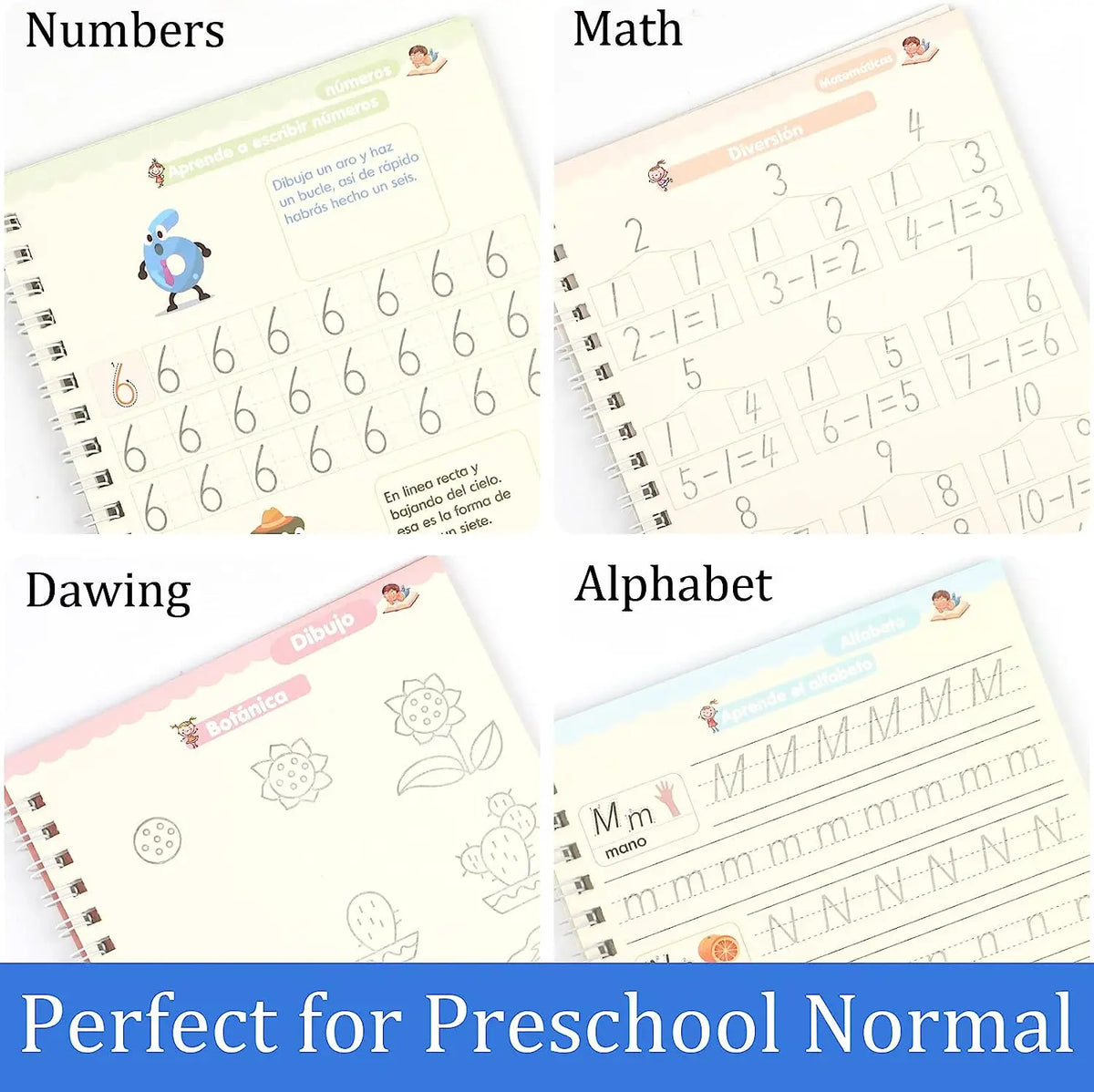 4 Books Magic Writing Book In Spanish Calligraphy Notebook Montessori Kids Reusable Educational Calligraphic Letter Practice Toy