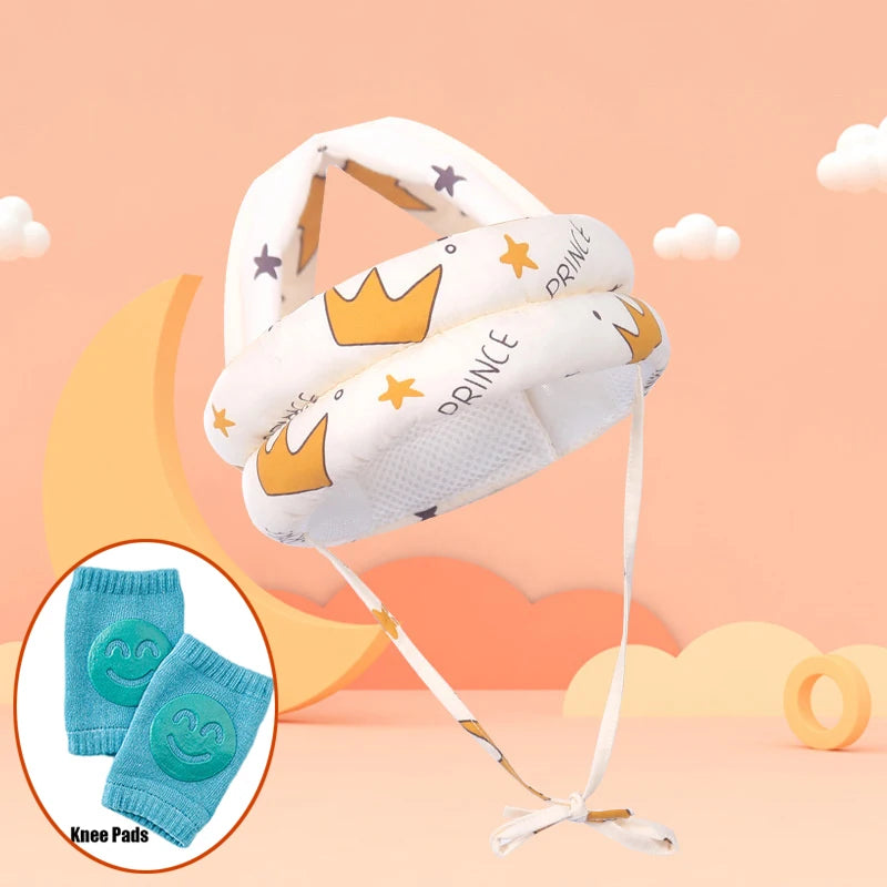 No Bumps Baby Safety Helmet Summer Mesh Infant Head Cushion Bumper Bonnet With Knee Pad Baby Head Protector For Crawling Walking