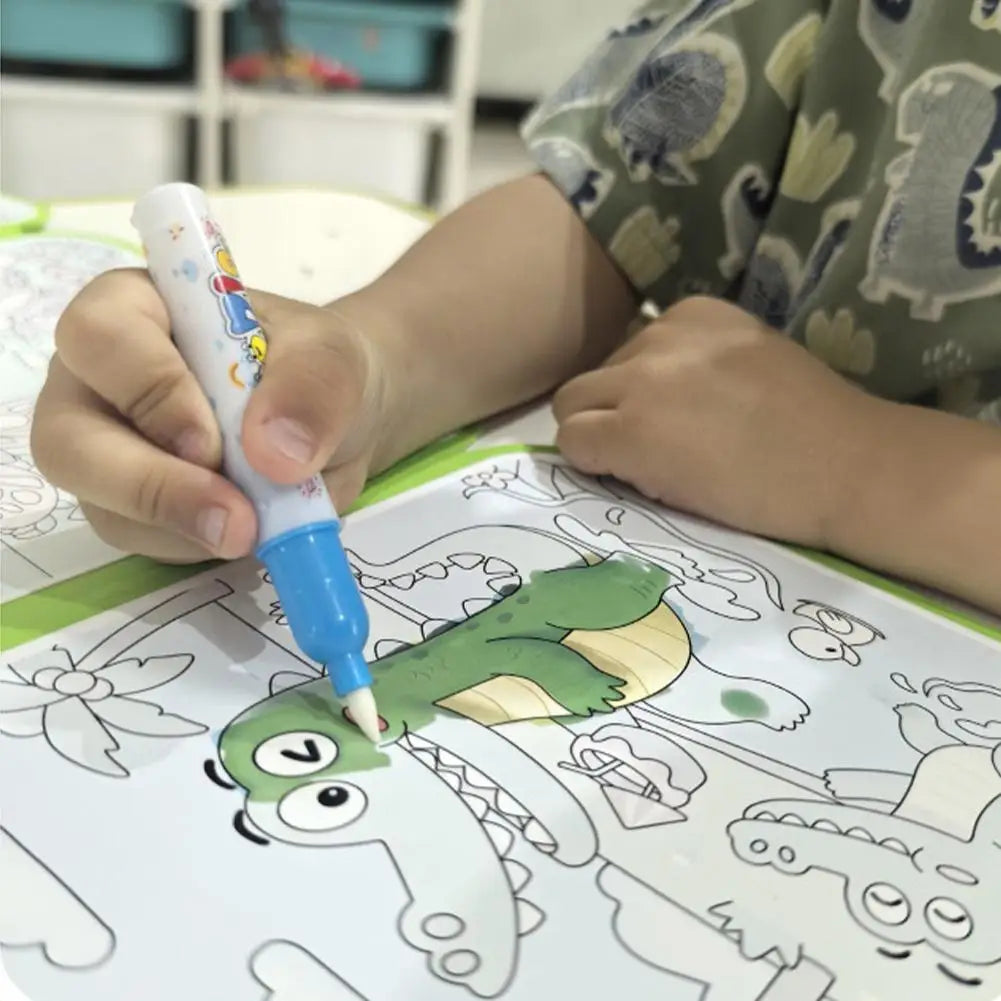 Kids Magic Water Painting Book Reusable Water Graffiti Book Animal/Sea/Transport Theme Education Toy Water Pen Art Supplies