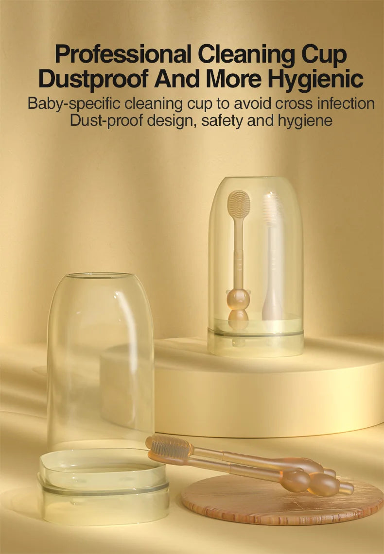 MAMIJOY Baby Toothbrush 3-In-1 Silicone Tongue Brush Infant Toddler Oral Care Training Teeth Brush with Cover BPA Free BY11