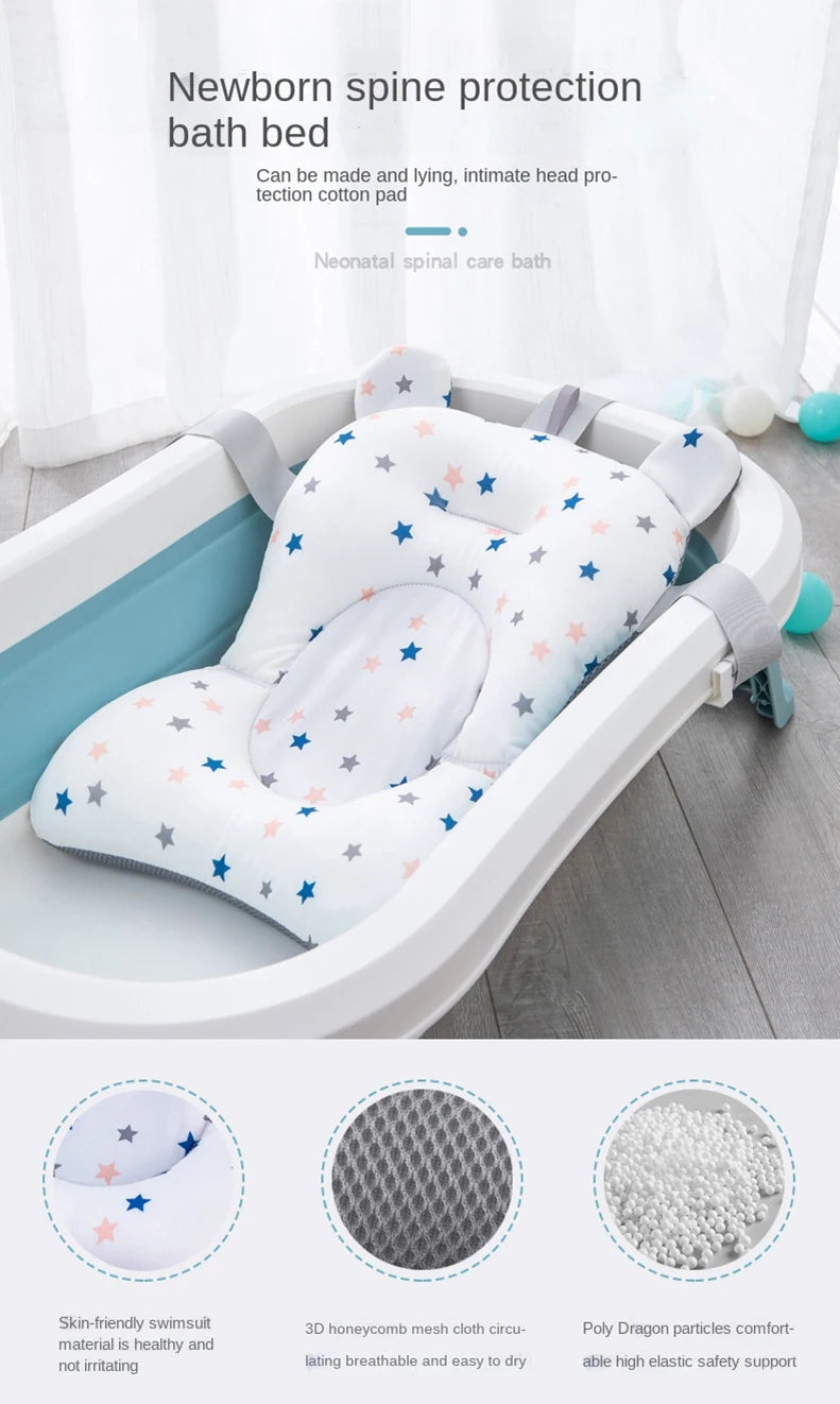 Portable Baby Bathtub Pad Ajustable Bath Tub Shower Cushion Newborn Support Seat Mat Foldable Baby Bath Seat Floating Water Pad