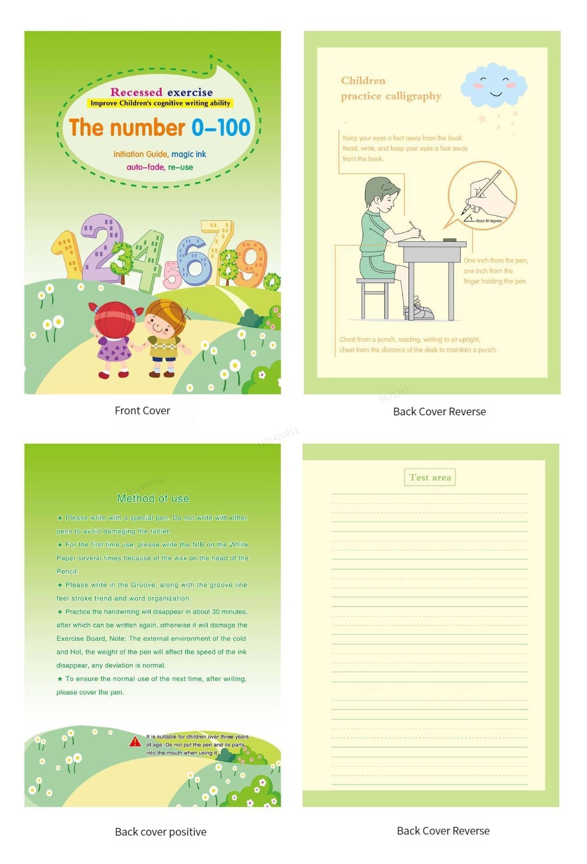 4 Books English Copybook Pen Magic Copy Book Auto Disappear Ink Children Writing Sticker Practice for Kids Enlightenment Gift