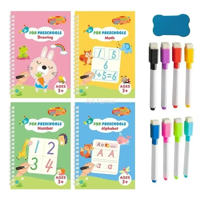 Magic Writing Book in Portuguese Calligraphy Notebook Montessori Kids Reusable Educational Calligraphic Letter Practice Toy