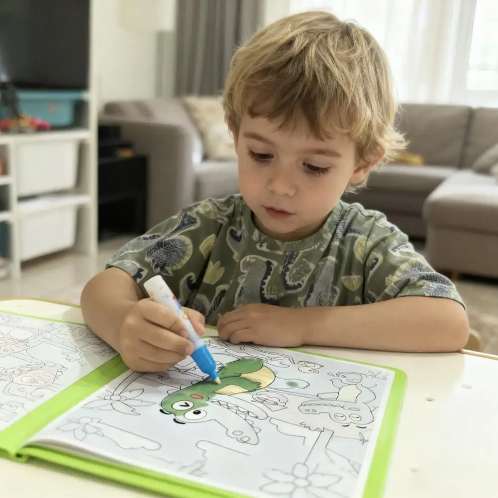 Kids Magic Water Painting Book Reusable Water Graffiti Book Animal/Sea/Transport Theme Education Toy Water Pen Art Supplies