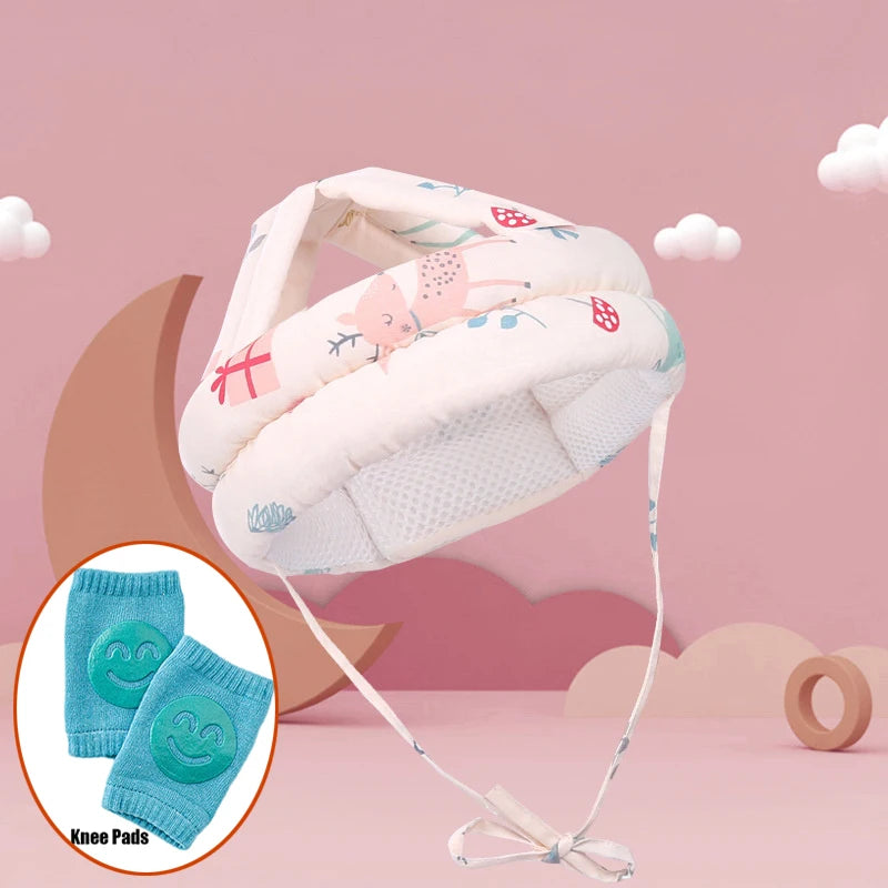 No Bumps Baby Safety Helmet Summer Mesh Infant Head Cushion Bumper Bonnet With Knee Pad Baby Head Protector For Crawling Walking