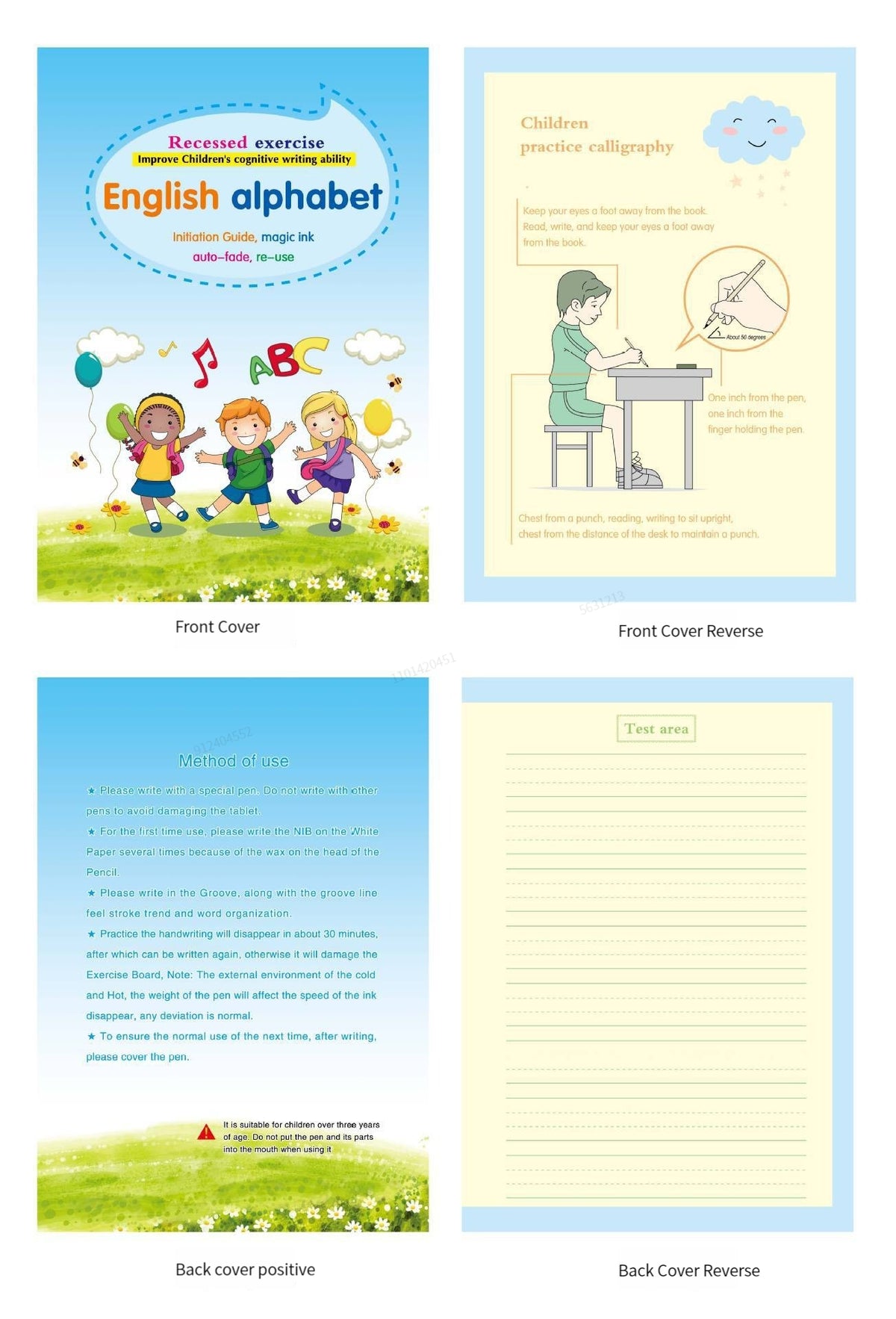 4 Books English Copybook Pen Magic Copy Book Auto Disappear Ink Children Writing Sticker Practice for Kids Enlightenment Gift