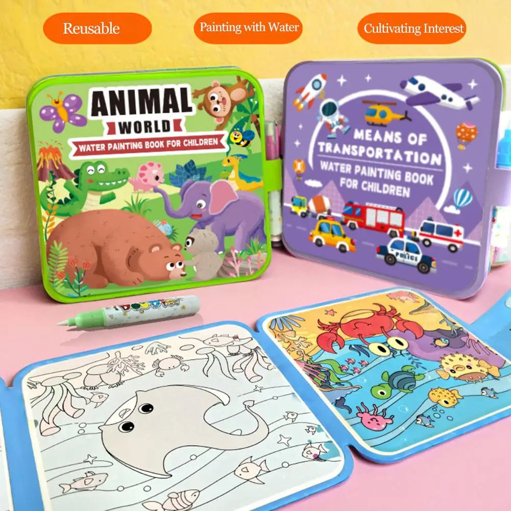 Magic Water Drawing Book for Kids - Reusable Doodle Mat, Mess-Free Travel Toy, Foldable Painting Activity Book