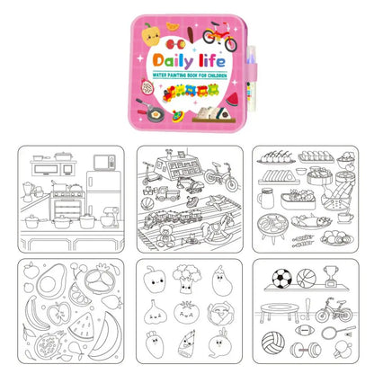 Kids Magic Water Painting Book Reusable Water Graffiti Book Animal/Sea/Transport Theme Education Toy Water Pen Art Supplies