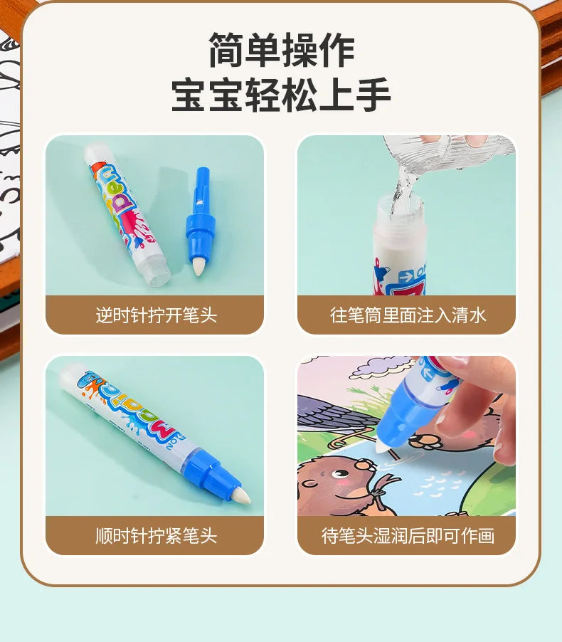 Drawing Coloring Books for Kids Magic Water Book with Pen 2 To 4 Years Old Children Learning Education Toy Baby Montessori Toys