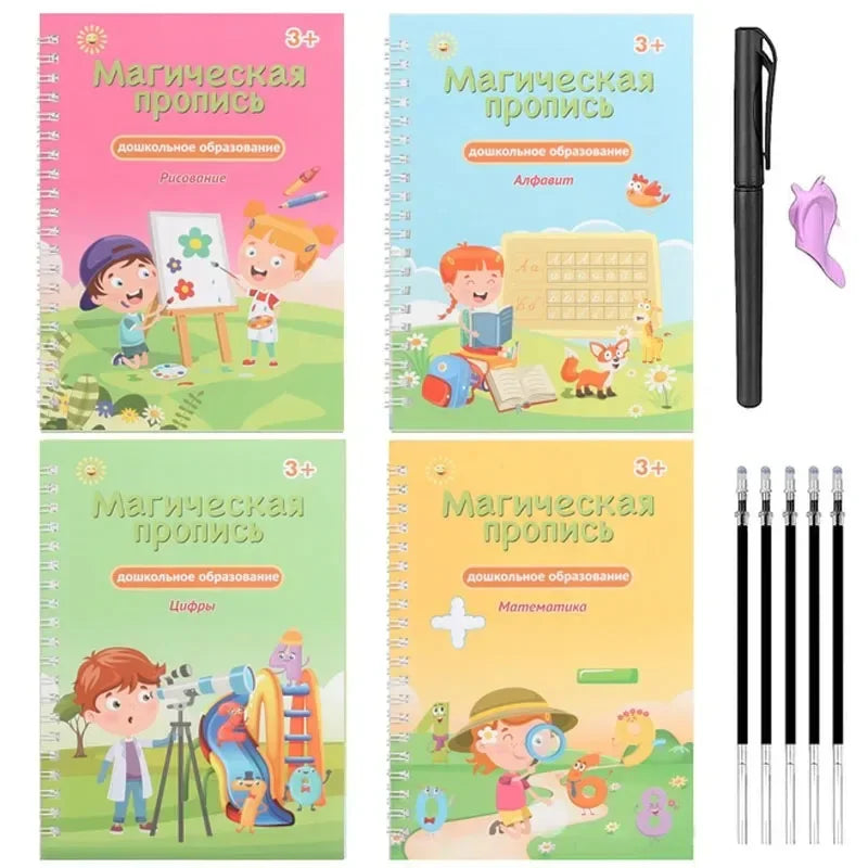 Magic Writing Book in Portuguese Calligraphy Notebook Montessori Kids Reusable Educational Calligraphic Letter Practice Toy