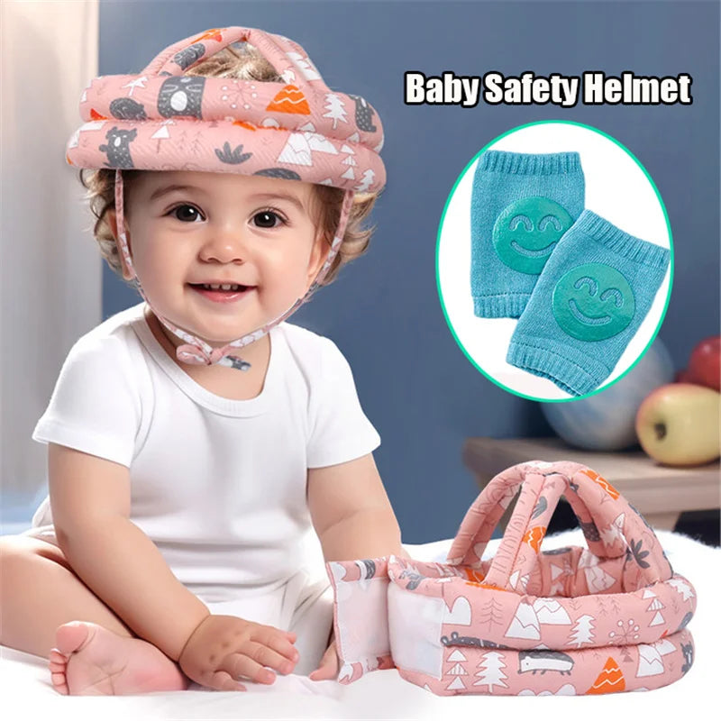 No Bumps Baby Safety Helmet Summer Mesh Infant Head Cushion Bumper Bonnet With Knee Pad Baby Head Protector For Crawling Walking
