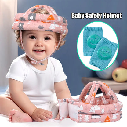 No Bumps Baby Safety Helmet Summer Mesh Infant Head Cushion Bumper Bonnet With Knee Pad Baby Head Protector For Crawling Walking