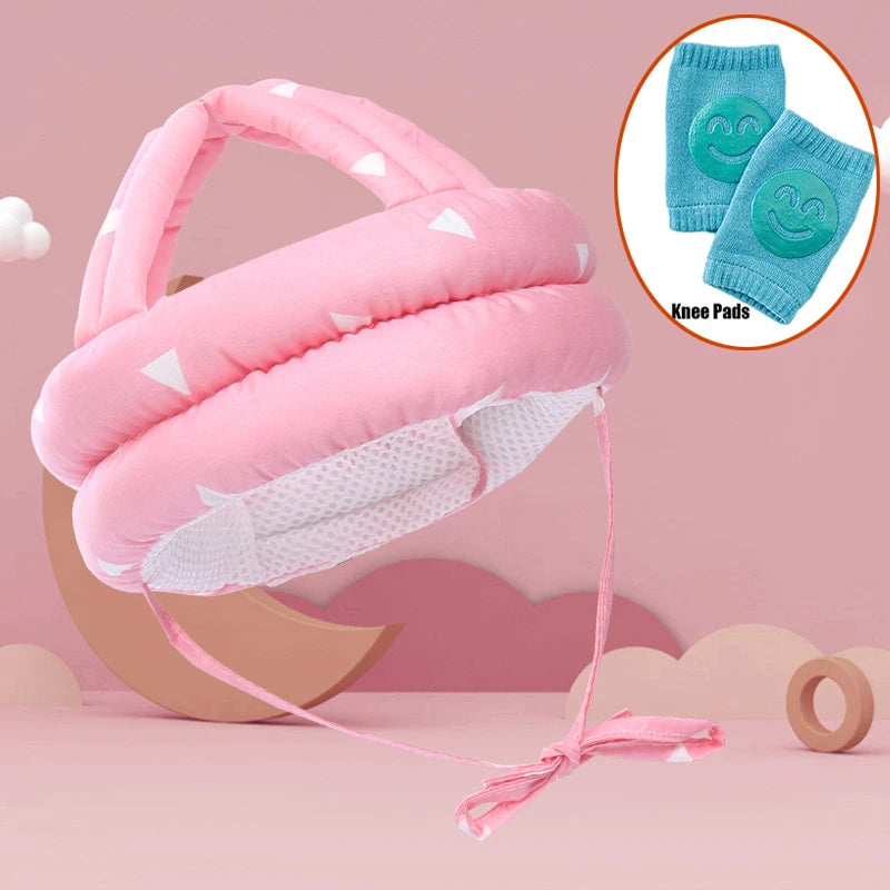 No Bumps Baby Safety Helmet Summer Mesh Infant Head Cushion Bumper Bonnet With Knee Pad Baby Head Protector For Crawling Walking