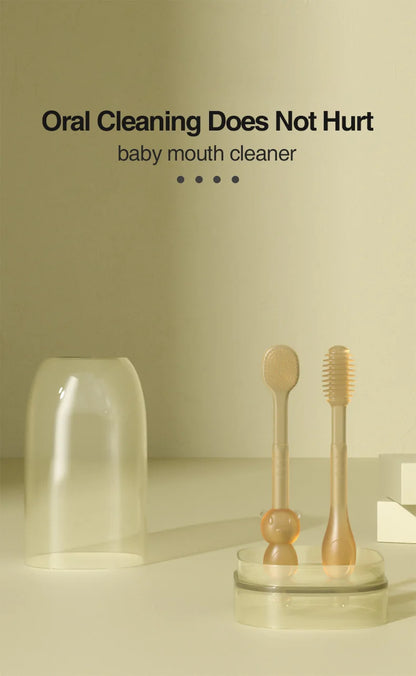 MAMIJOY Baby Toothbrush 3-In-1 Silicone Tongue Brush Infant Toddler Oral Care Training Teeth Brush with Cover BPA Free BY11