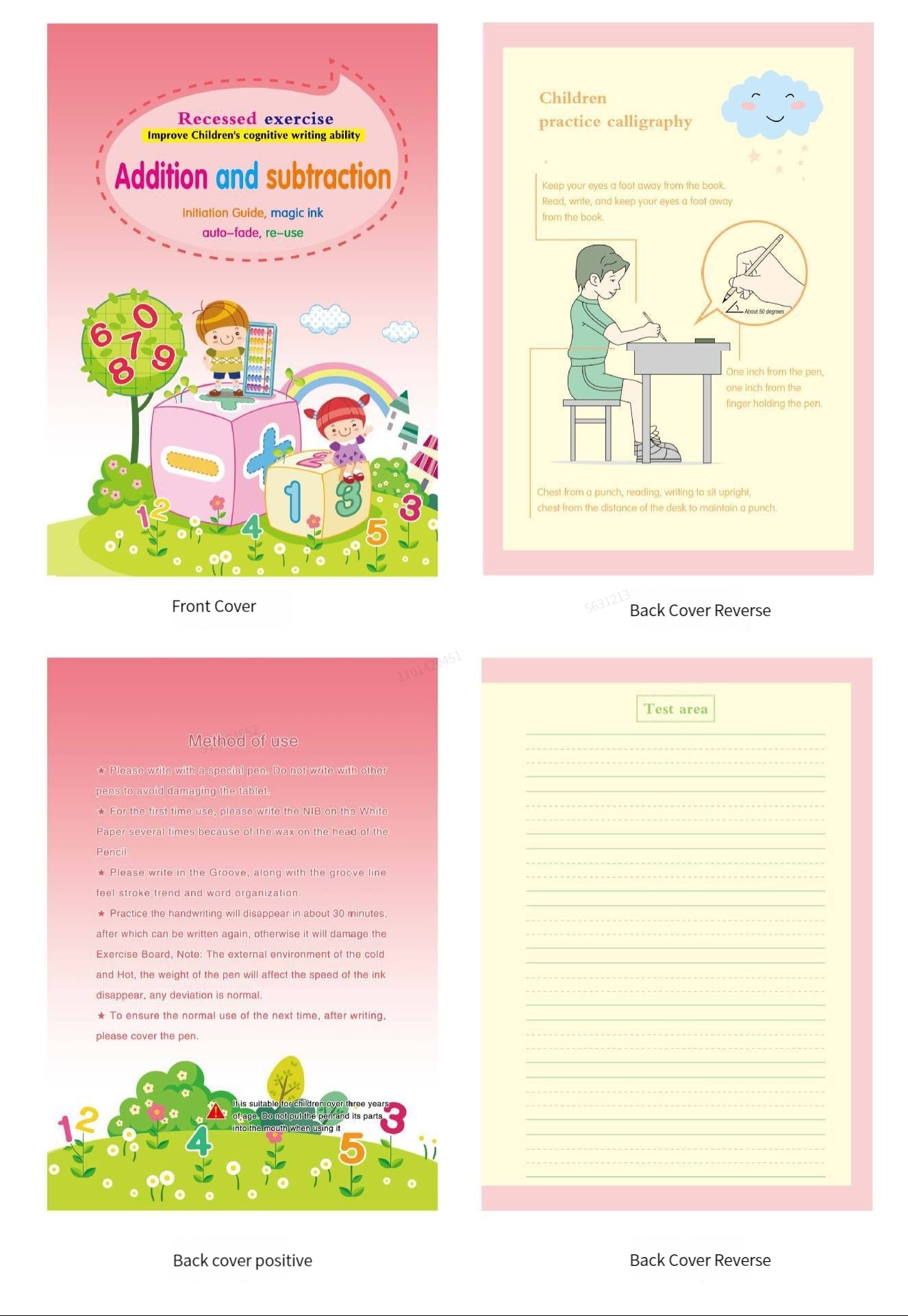 4 Books English Copybook Pen Magic Copy Book Auto Disappear Ink Children Writing Sticker Practice for Kids Enlightenment Gift