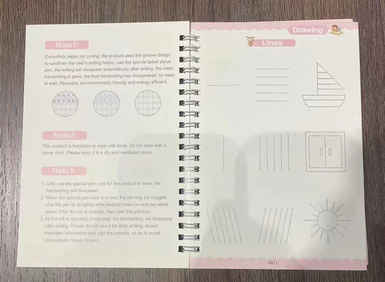 Magic Writing Book in Portuguese Calligraphy Notebook Montessori Kids Reusable Educational Calligraphic Letter Practice Toy