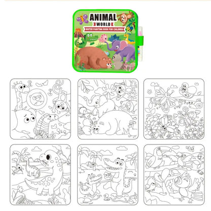 Kids Magic Water Painting Book Reusable Water Graffiti Book Animal/Sea/Transport Theme Education Toy Water Pen Art Supplies
