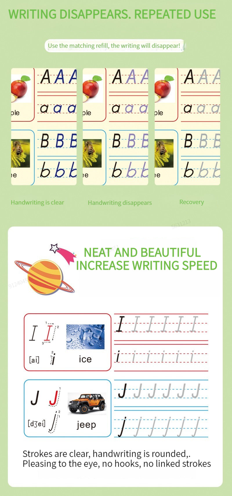 4 Books English Copybook Pen Magic Copy Book Auto Disappear Ink Children Writing Sticker Practice for Kids Enlightenment Gift