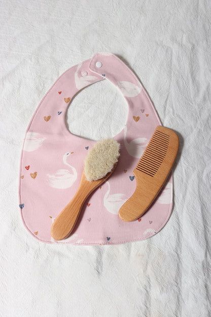 Baby Comb Brush Set Newborn Gift Set Natural Wool Beech Wooden Comb Baby Bib Pacifier Clip Kids Baby Hair Brush